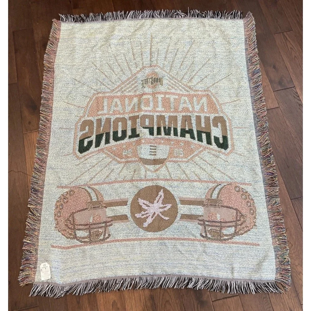 Vtg The Northwest Company Ohio Buckeyes Woven Throw Tapestry Football 55x40